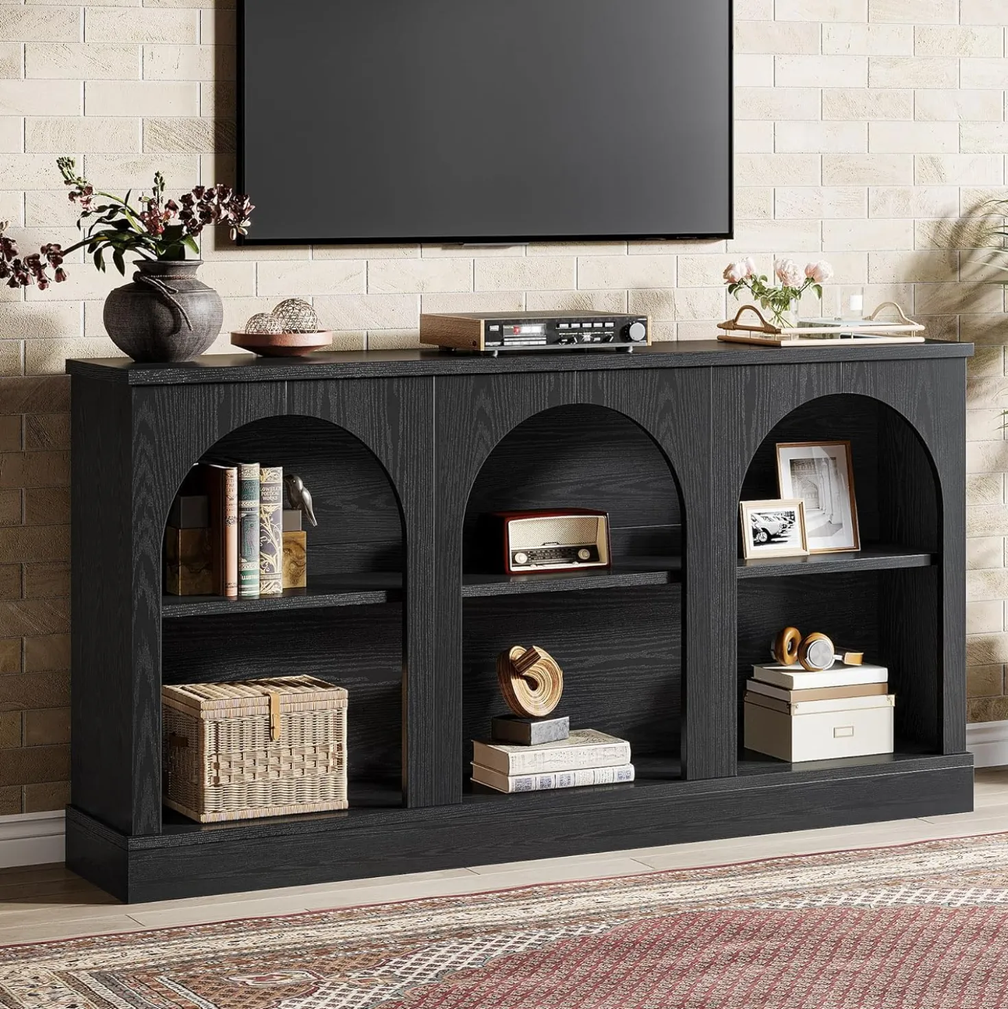 62.99“ Farmhouse TV Stand with Storage Cabinets, Media Console for Up to 65-Inch TV