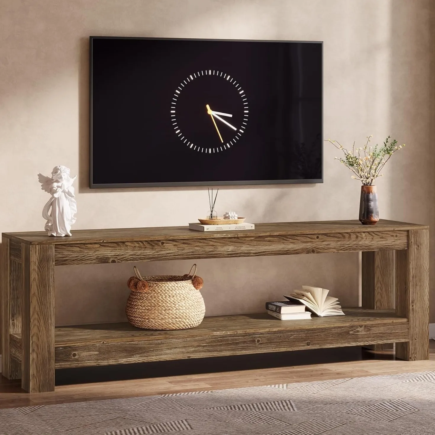 70.9" Farmhouse TV Stand, Wood Entertainment Center for 65/70/80/85-Inch TVs