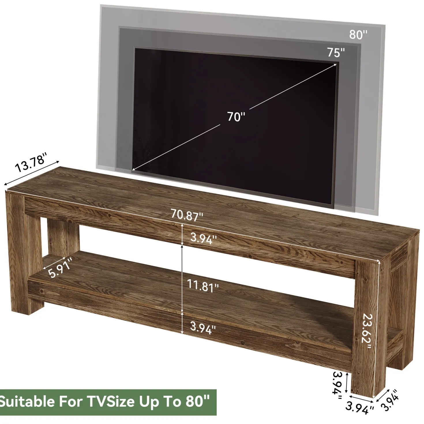 70.9" Farmhouse TV Stand, Wood Entertainment Center for 65/70/80/85-Inch TVs