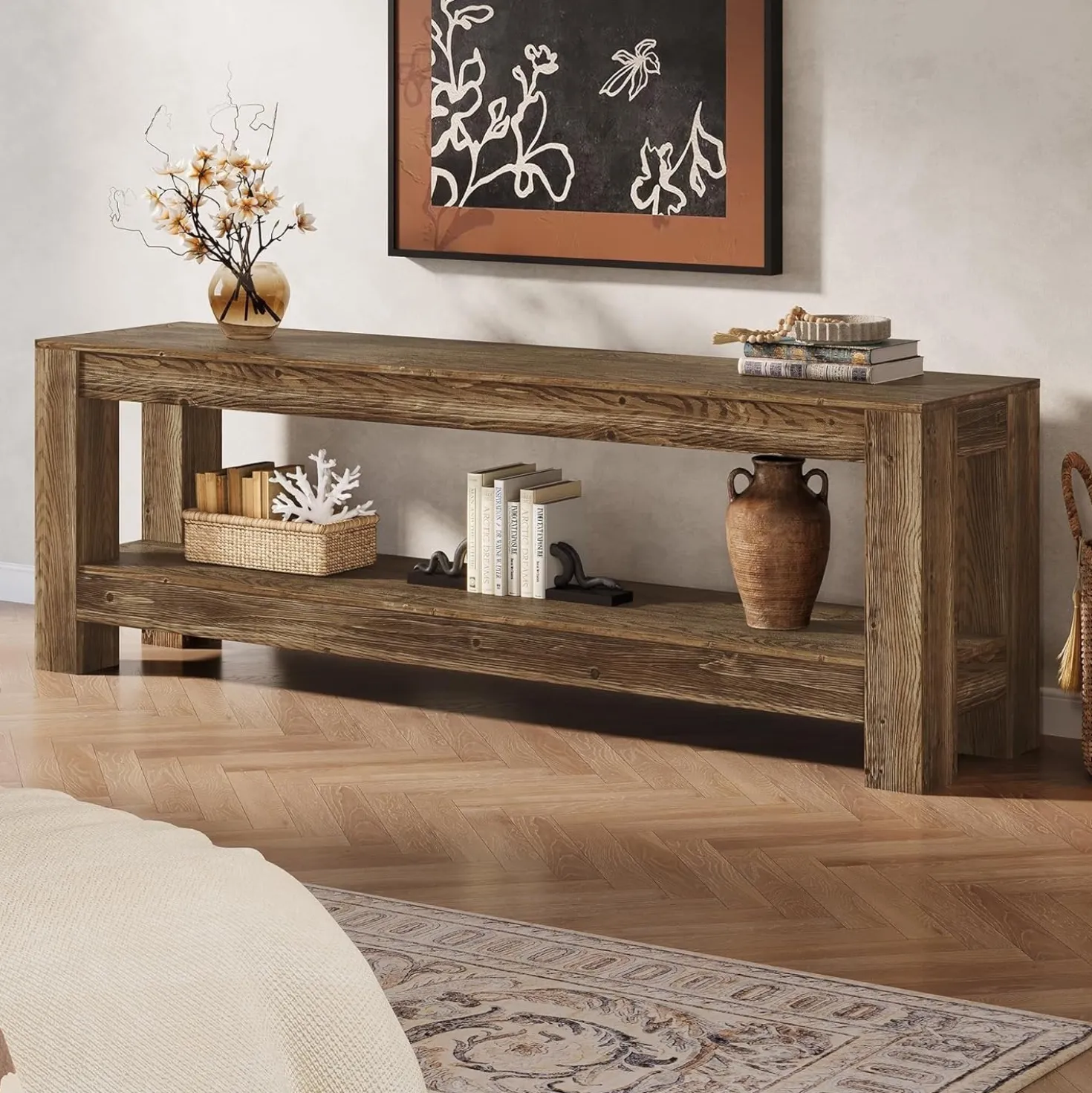 70.9" Farmhouse TV Stand, Wood Entertainment Center for 65/70/80/85-Inch TVs