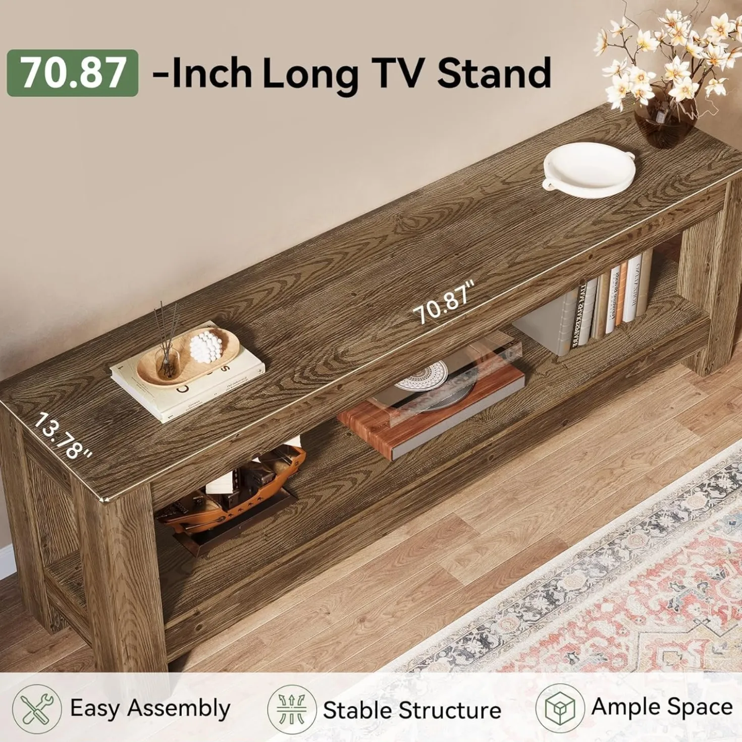 70.9" Farmhouse TV Stand, Wood Entertainment Center for 65/70/80/85-Inch TVs