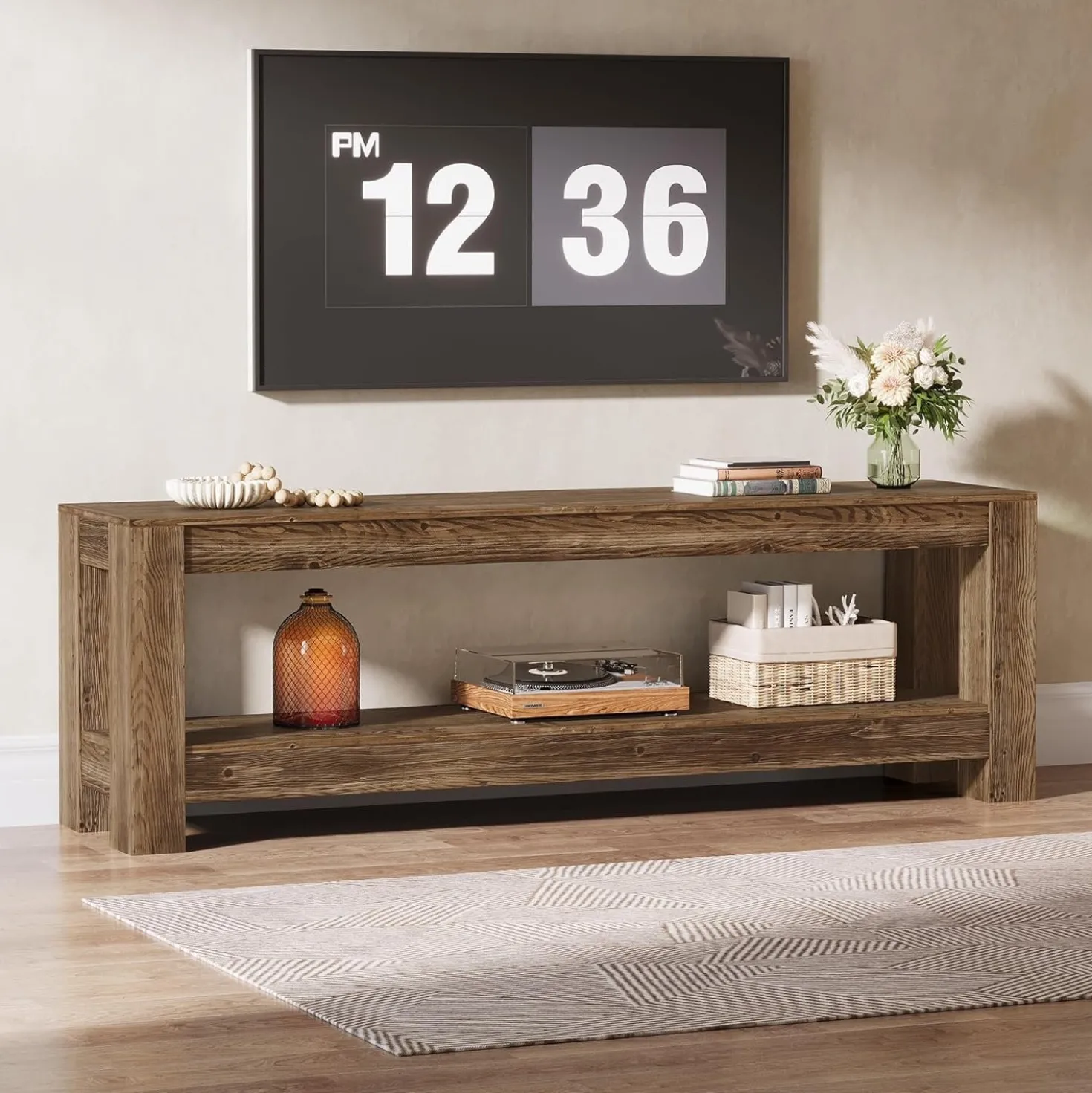 70.9" Farmhouse TV Stand, Wood Entertainment Center for 65/70/80/85-Inch TVs