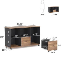 43" File Cabinet, Mobile Filing Storage Cabinet for Letter Size