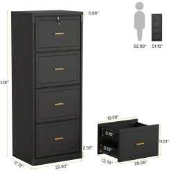 51" File Cabinet, Vertical Filing Cabinet with 4 Storage Drawers