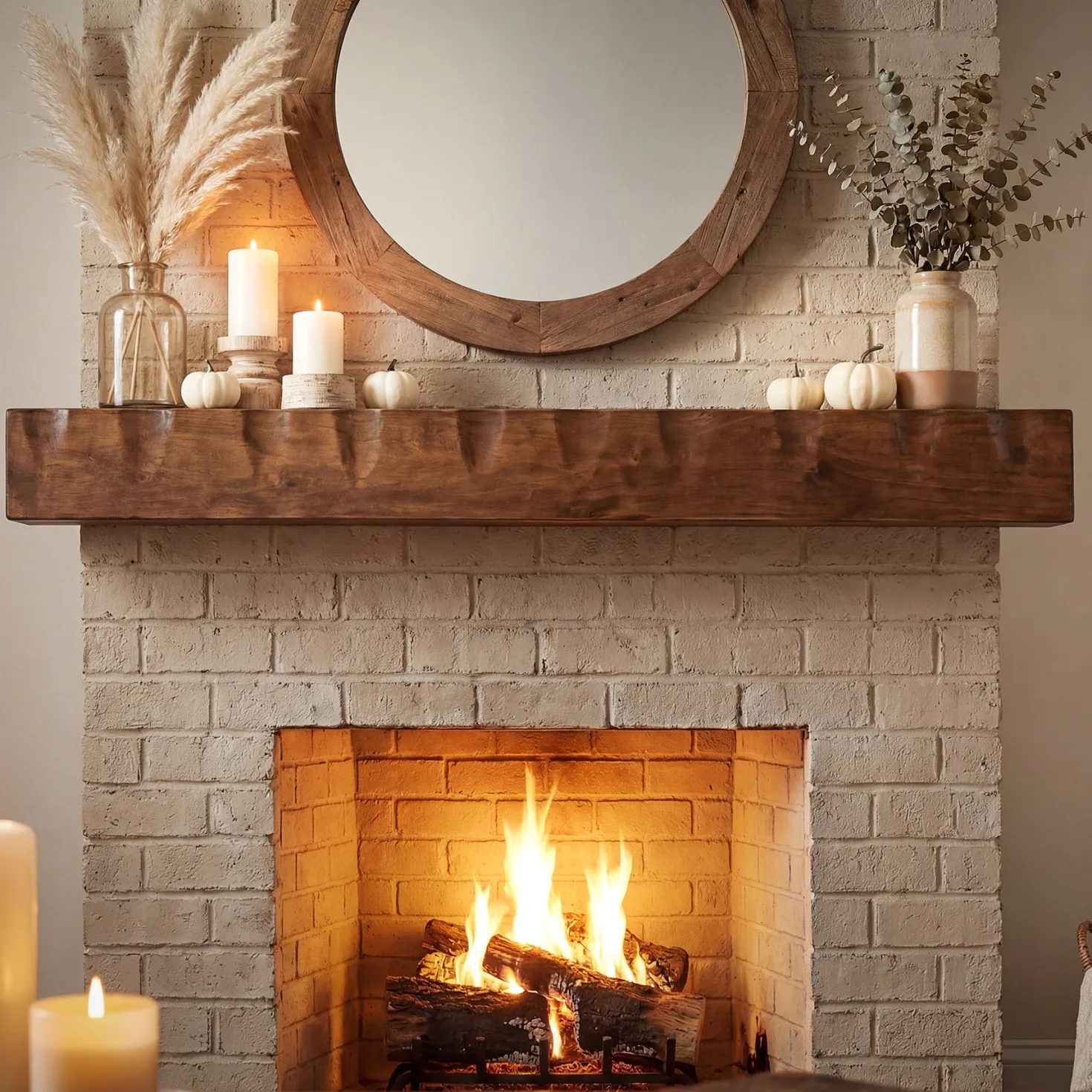 63" Fireplace Mantel Shelf, Solid Wood Wall Floating Mantel Shelf for Over Fireplace