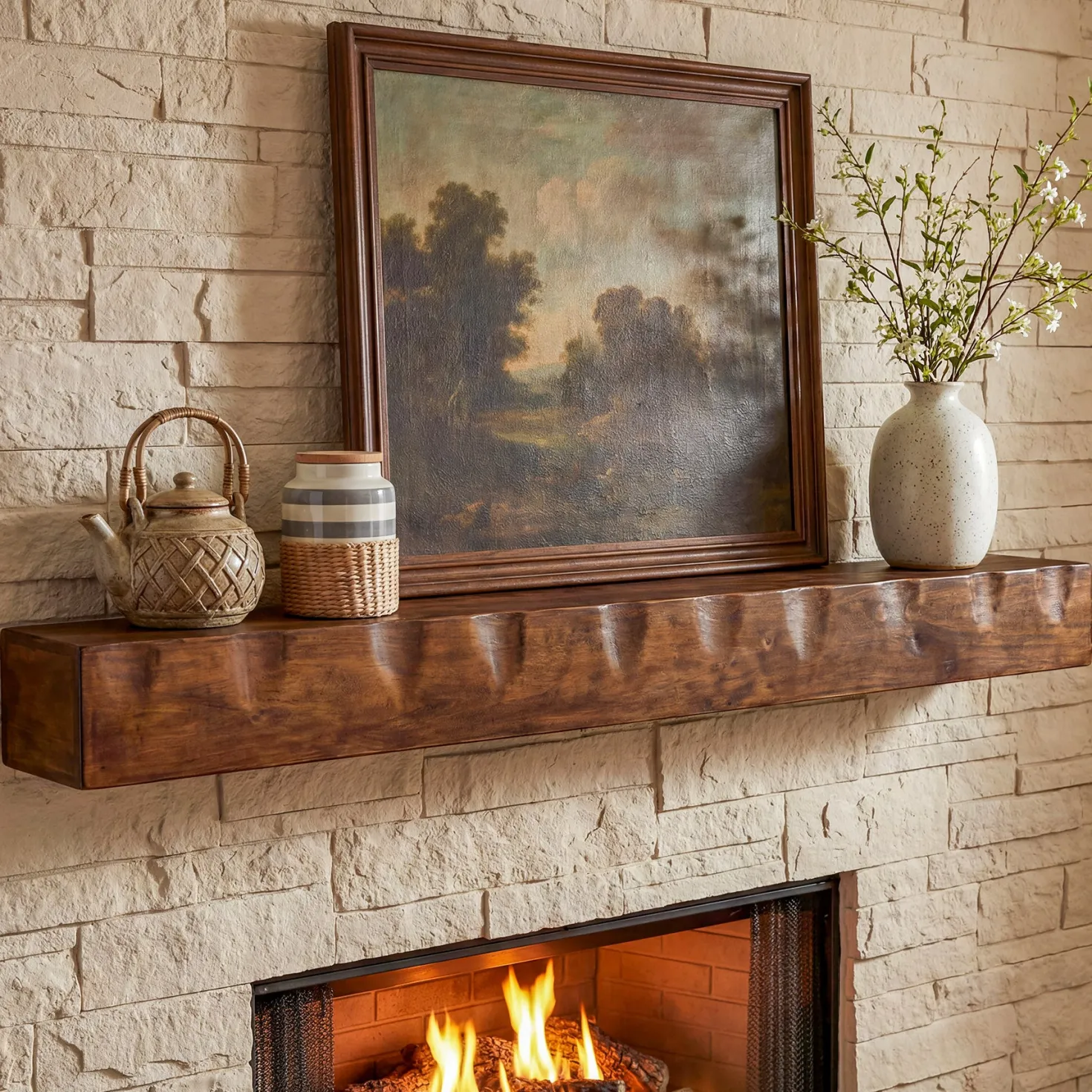 63" Fireplace Mantel Shelf, Solid Wood Wall Floating Mantel Shelf for Over Fireplace