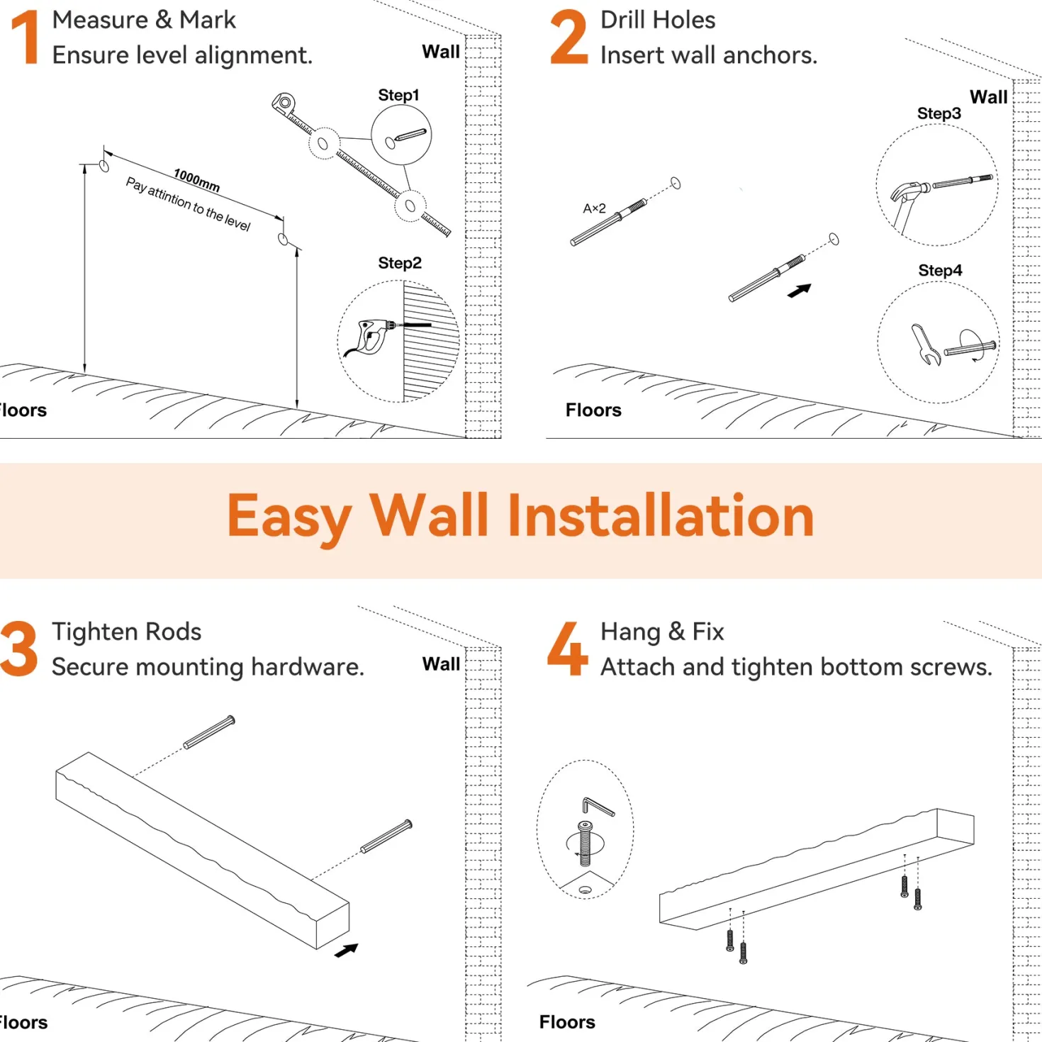 63" Fireplace Mantel Shelf, Solid Wood Wall Floating Mantel Shelf for Over Fireplace