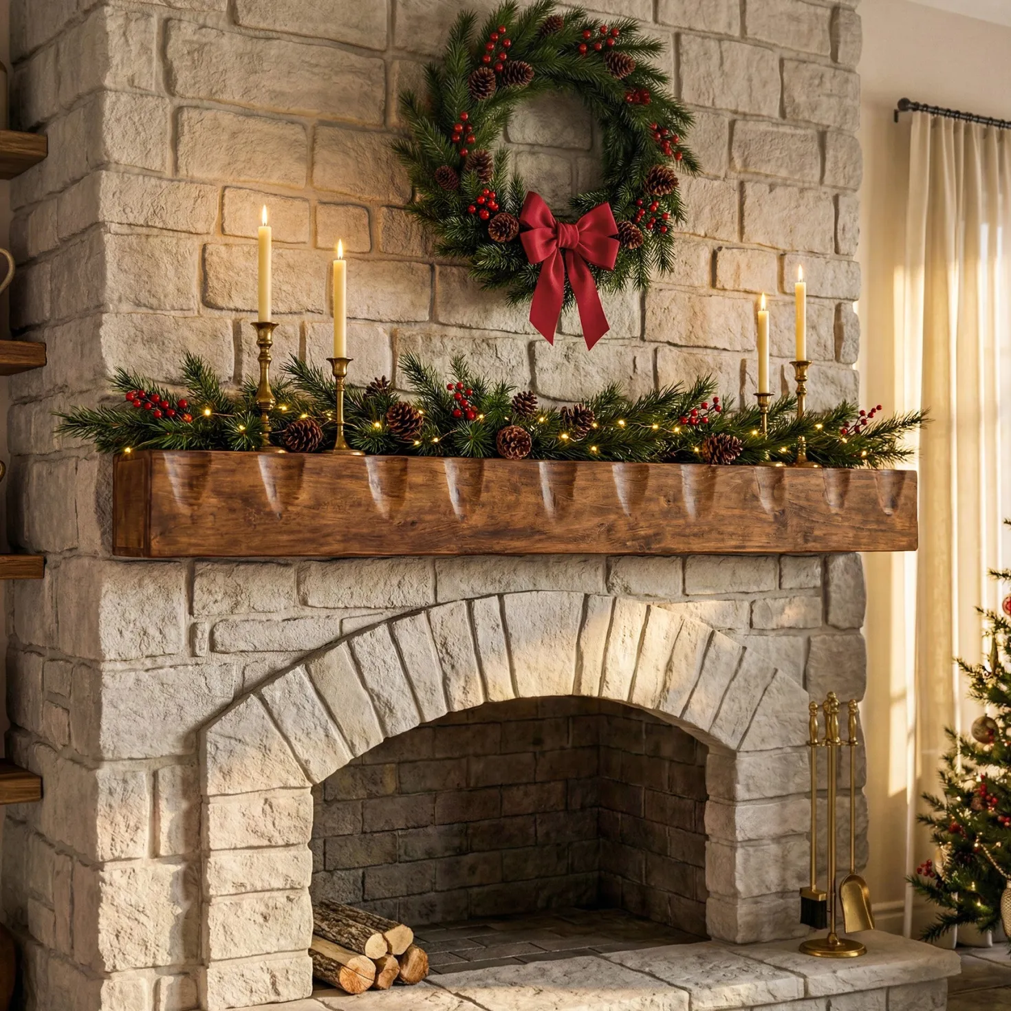 63" Fireplace Mantel Shelf, Solid Wood Wall Floating Mantel Shelf for Over Fireplace