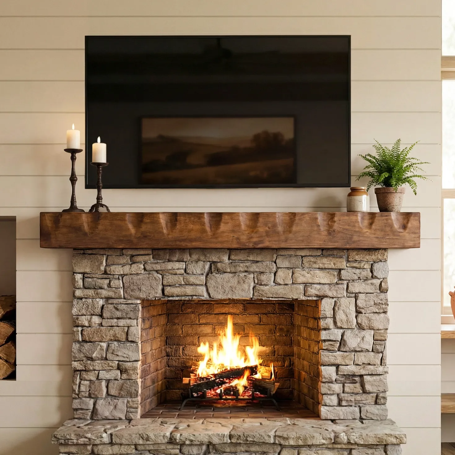 63" Fireplace Mantel Shelf, Solid Wood Wall Floating Mantel Shelf for Over Fireplace
