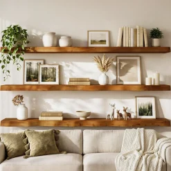 47.2" Floating Shelves for Wall Set of 3, Solid Wood Live Edge Wall Shelves