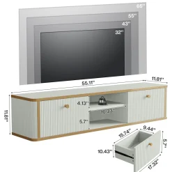 55" Floating TV Stand with 2 Drawers, Wall Mounted Entertainment Center for Living Room