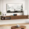 71" Floating TV Stand with Fluted Doors, Solid Wood Media Console with Cable Management for 50-90" TVs