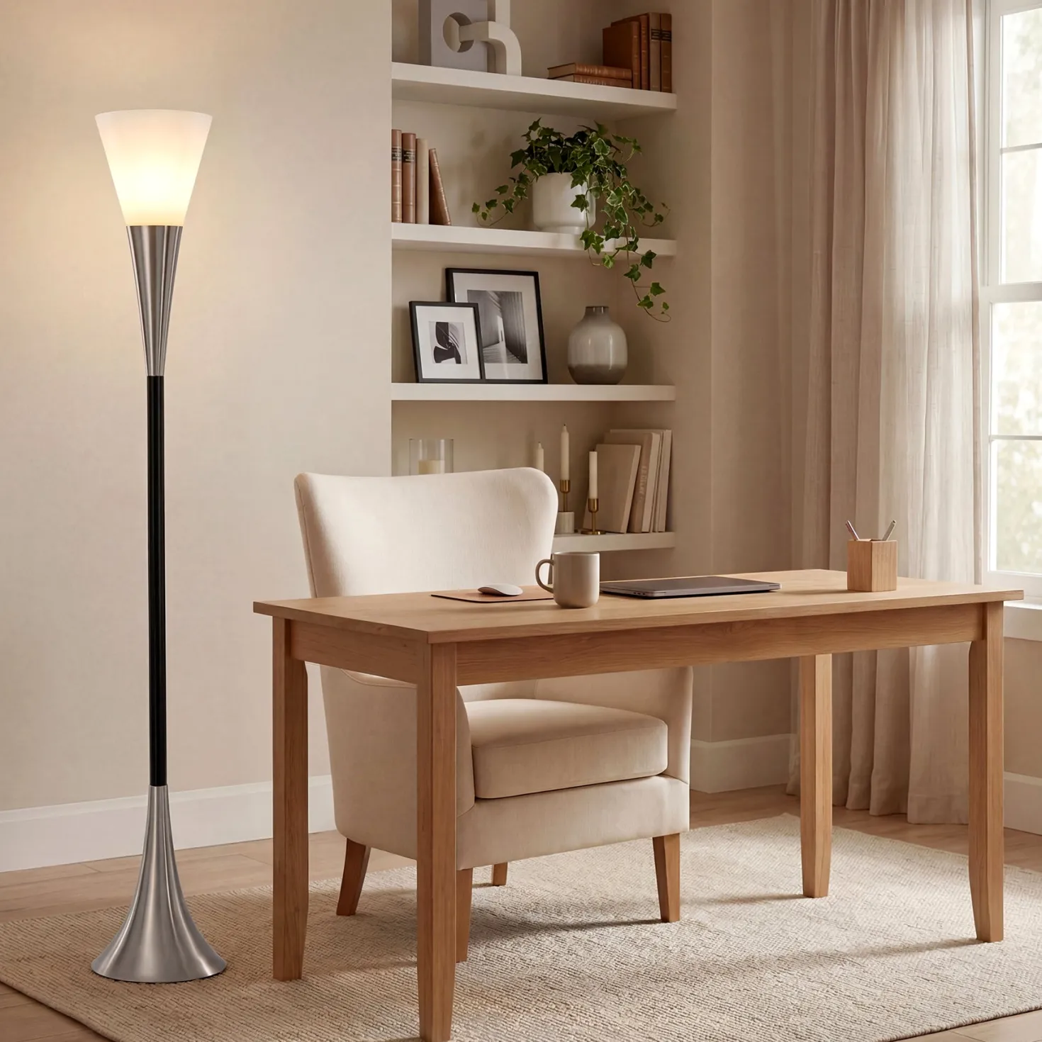 72.8" Floor Lamp with Sandblasted Glass Lampshade & Foot Pedal Switch