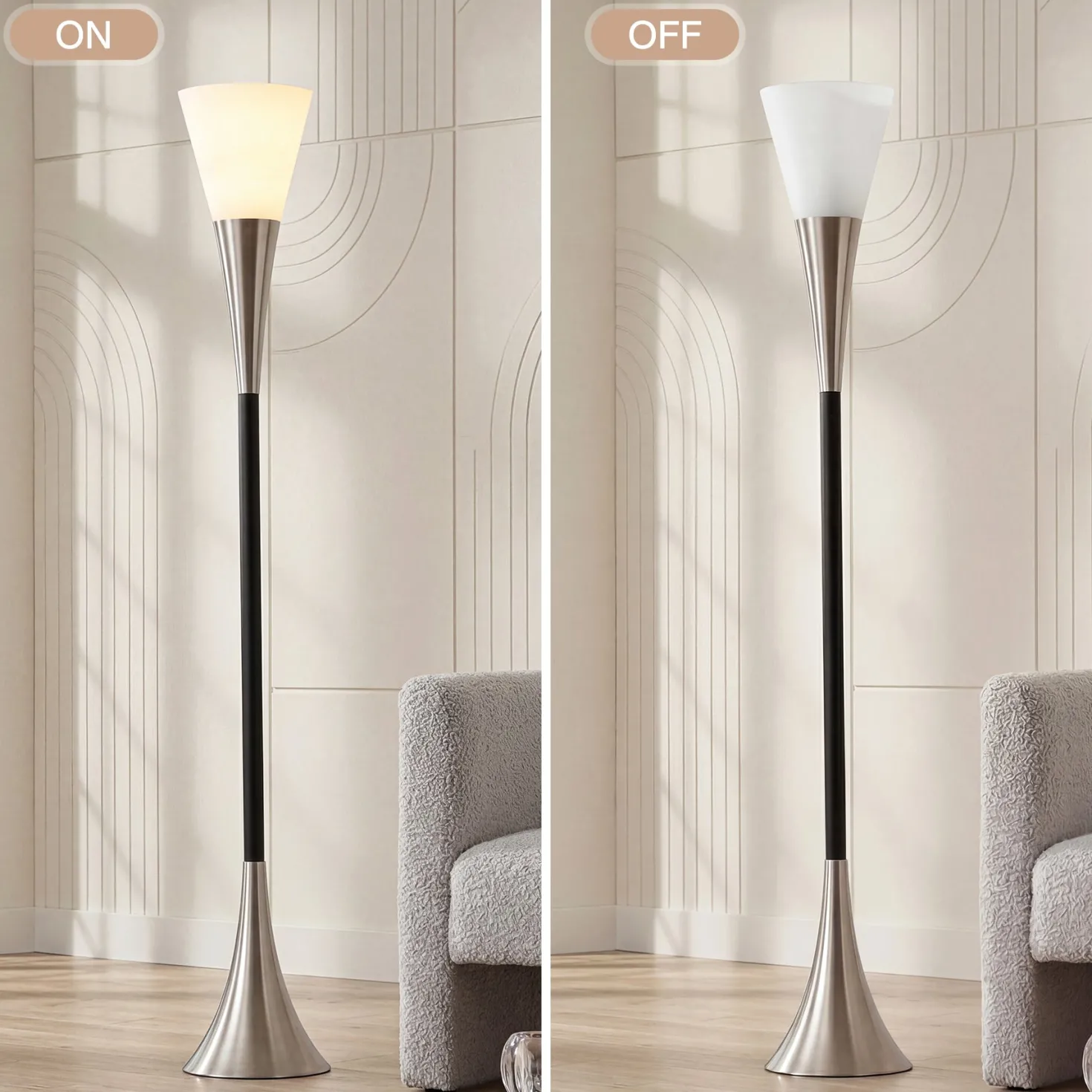72.8" Floor Lamp with Sandblasted Glass Lampshade & Foot Pedal Switch