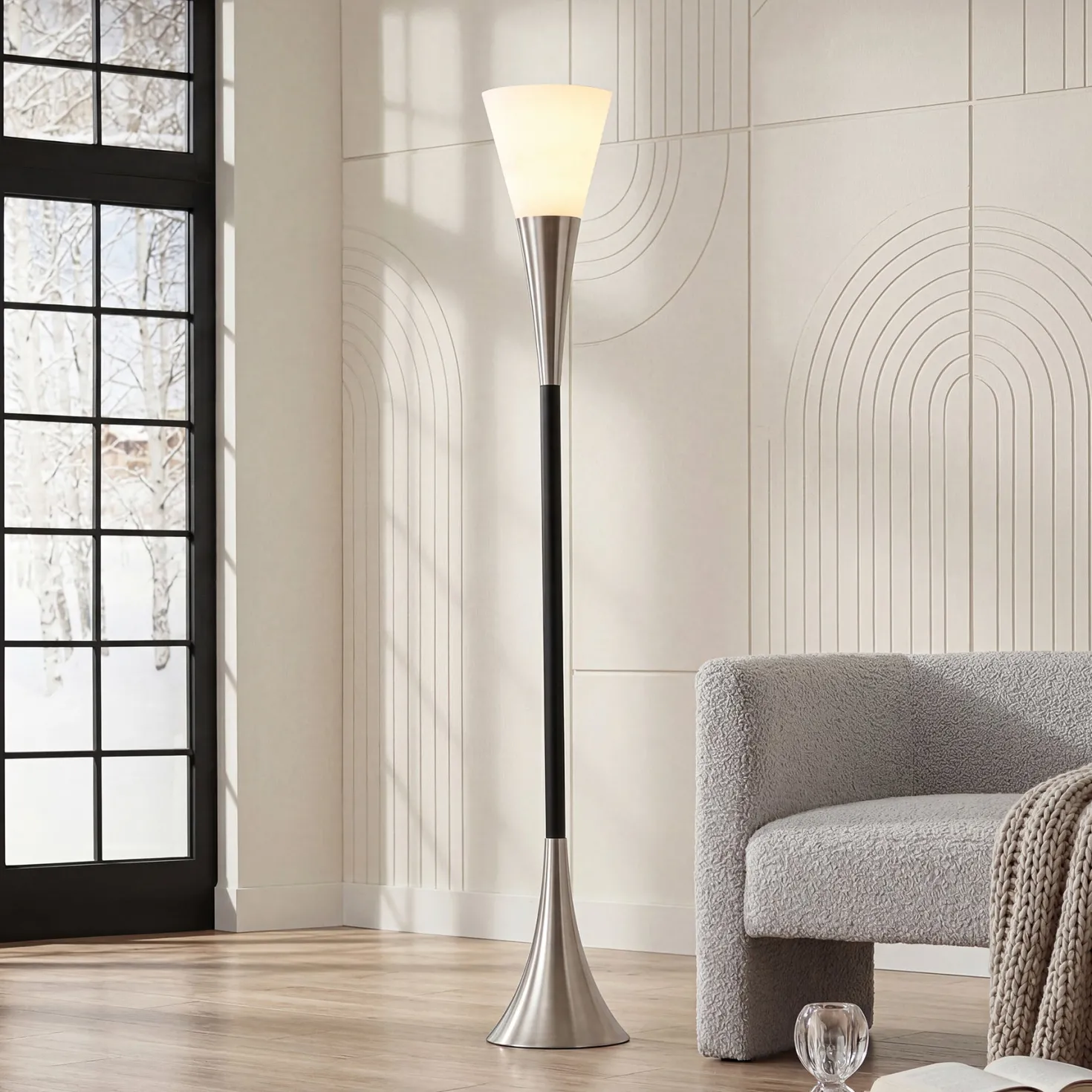 72.8" Floor Lamp with Sandblasted Glass Lampshade & Foot Pedal Switch
