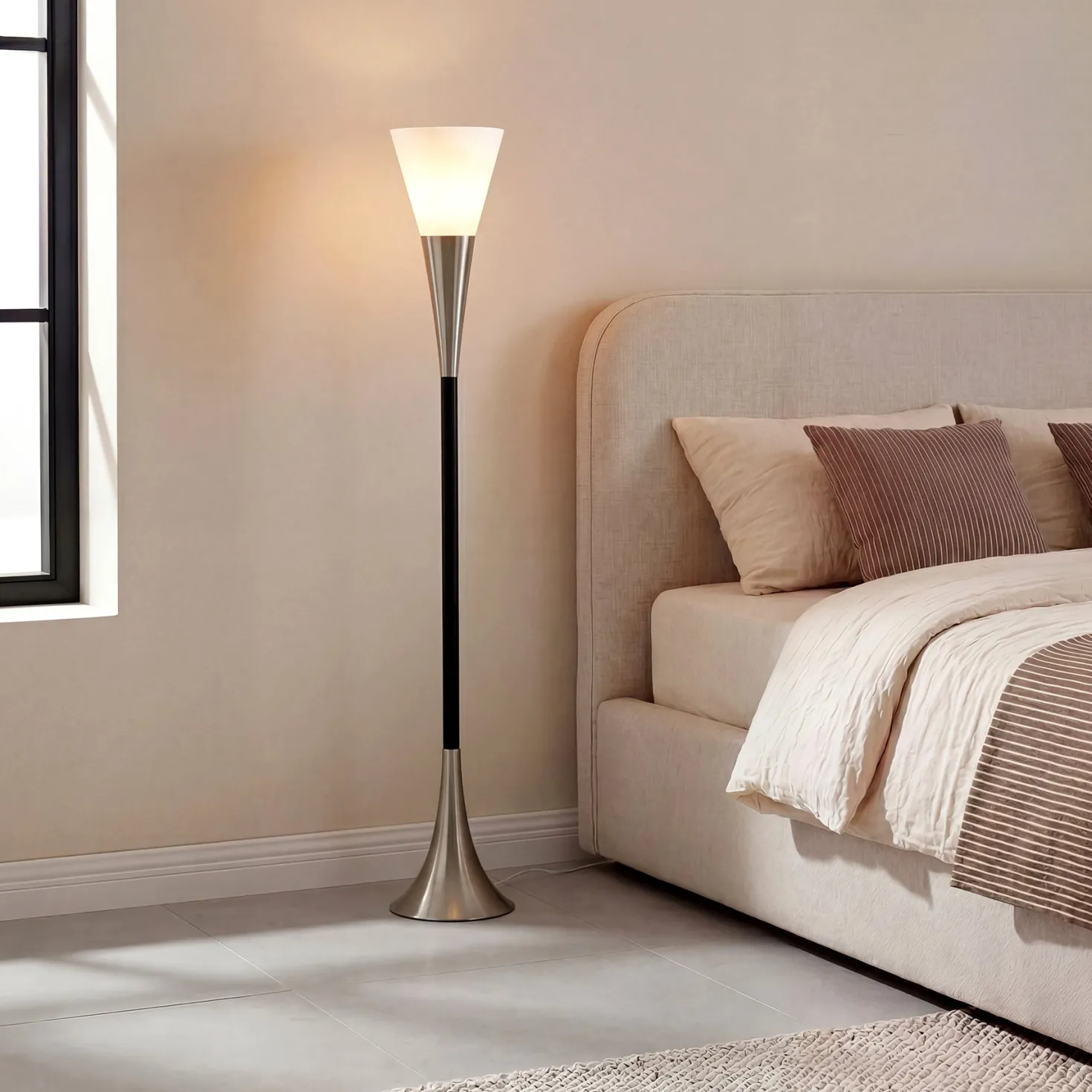 72.8" Floor Lamp with Sandblasted Glass Lampshade & Foot Pedal Switch
