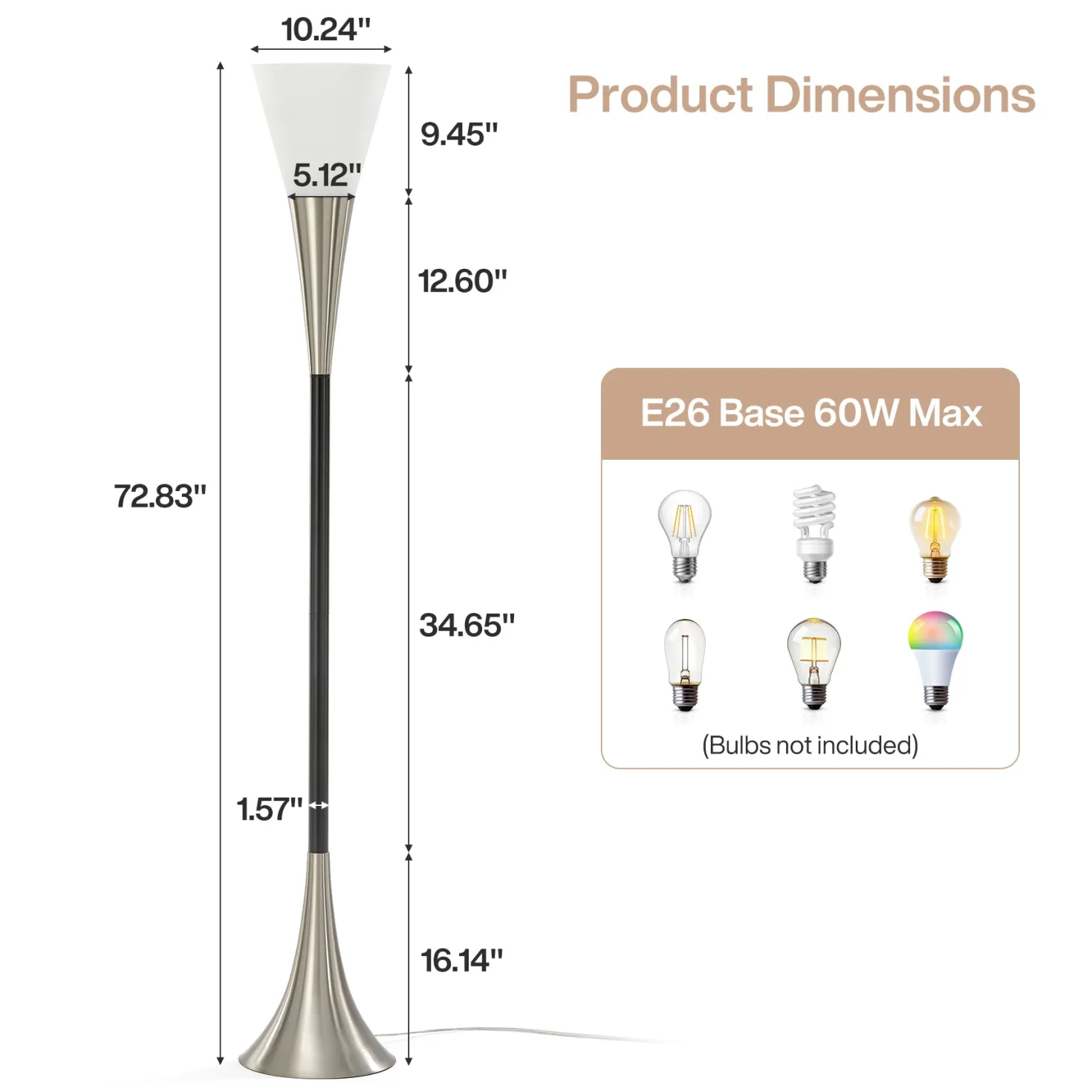 72.8" Floor Lamp with Sandblasted Glass Lampshade & Foot Pedal Switch