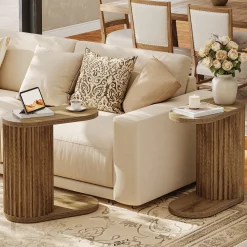 23.62" Fluted C-Shaped End Table with Oval Top, Narrow Side Table for Couch