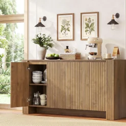 63" Fluted Sideboard Buffet Cabinet with Storage, Modern Coffee Bar Cabinet with Adjustable Shelves