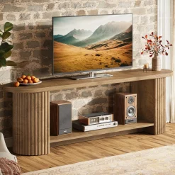 63” Fluted TV Stand, Farmhouse Entertainment Center with Storage Shelf