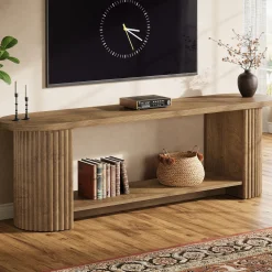 63” Fluted TV Stand, Farmhouse Entertainment Center with Storage Shelf