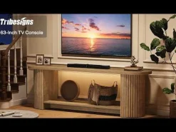 63” Fluted TV Stand, Farmhouse Entertainment Center with Storage Shelf