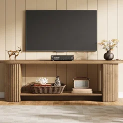63” Fluted TV Stand, Farmhouse Entertainment Center with Storage Shelf