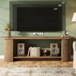 63” Fluted TV Stand, Farmhouse Entertainment Center with Storage Shelf