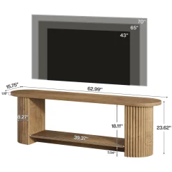 63” Fluted TV Stand, Farmhouse Entertainment Center with Storage Shelf