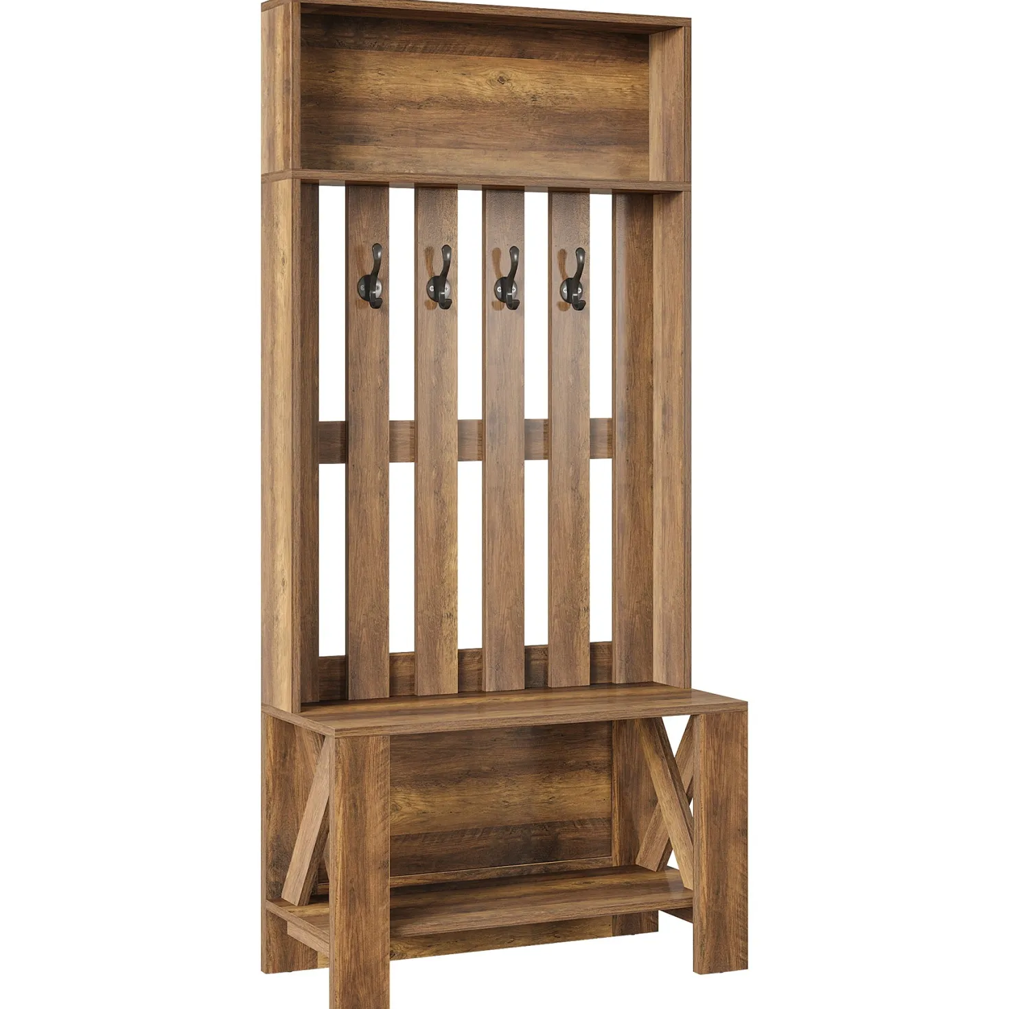 70.8" Freestanding Hall Tree, Coat Rack with Shoe Bench and Hooks