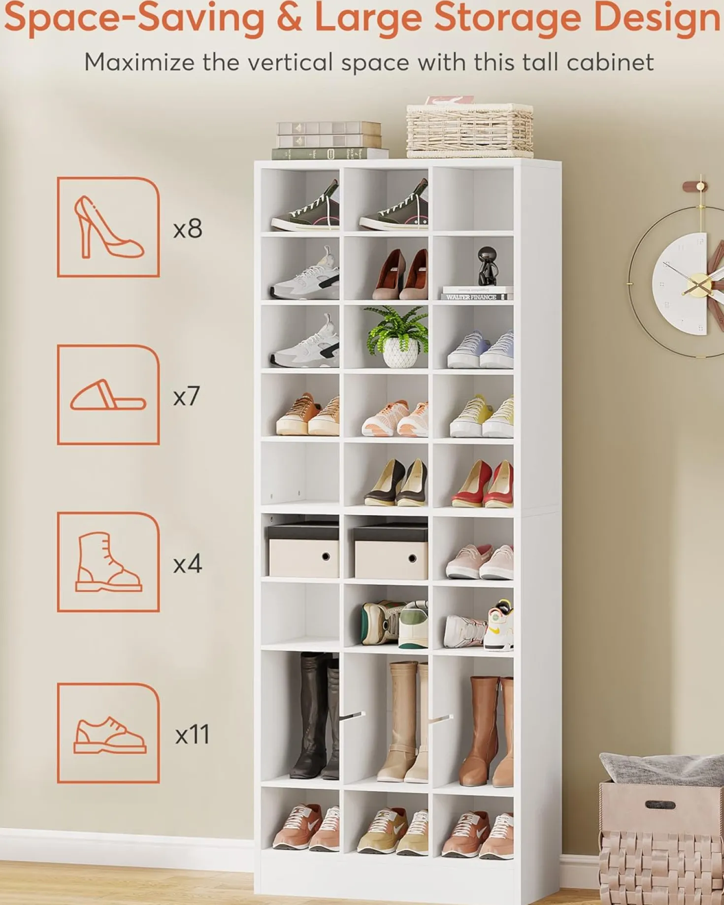 70.8" Freestanding Shoe Cabinet, 10-Tier Shoe Rack Storage Organizer with 30 Cubbies