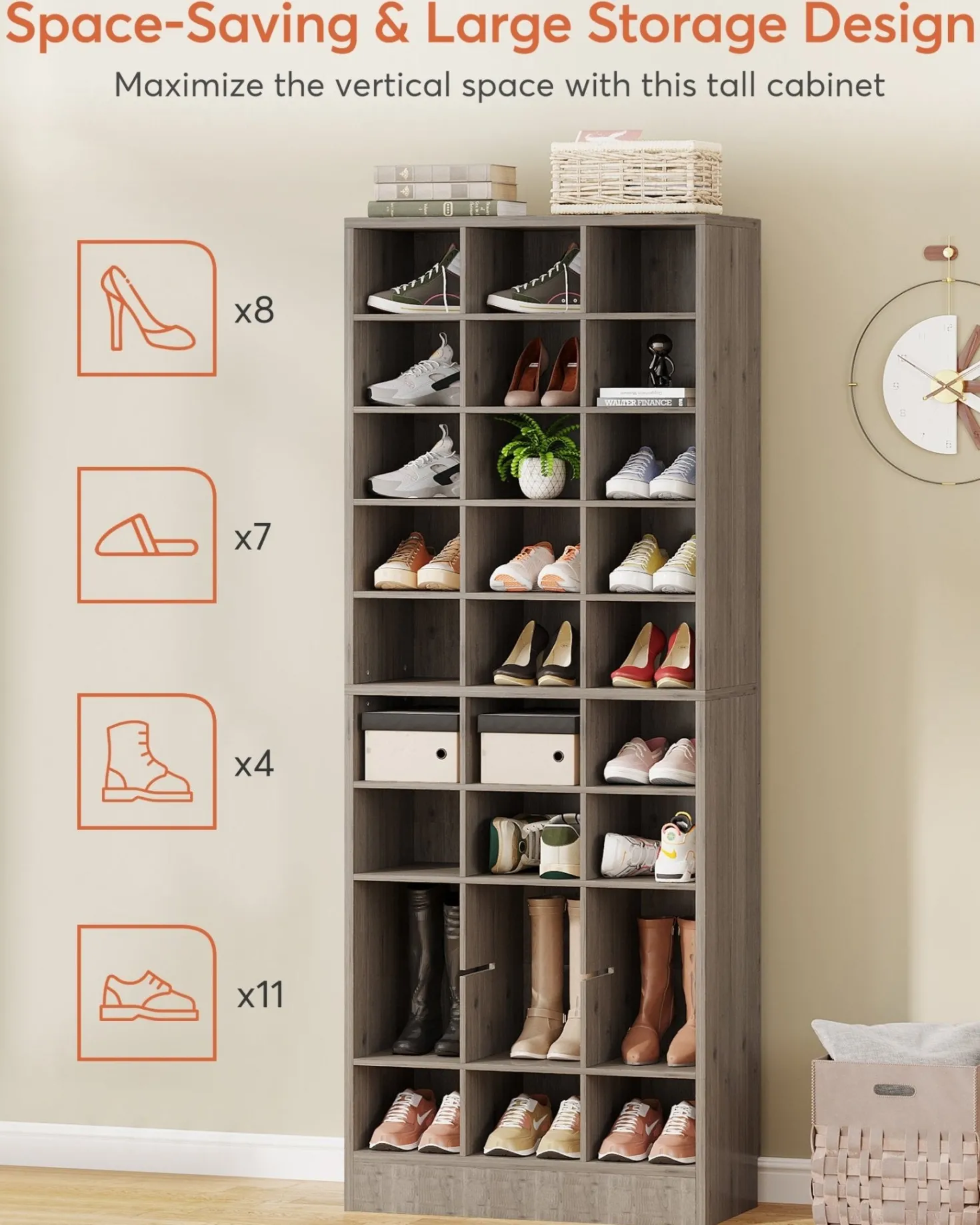 70.8" Freestanding Shoe Cabinet, 10-Tier Shoe Rack Storage Organizer with 30 Cubbies