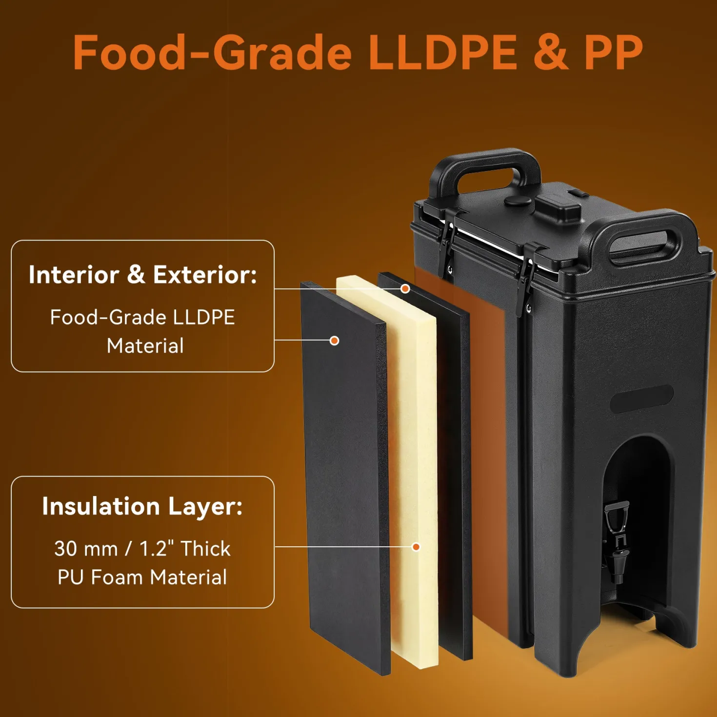 5 Gallon Insulated Beverage Dispenser - Commercial Hot & Cold Drink Server