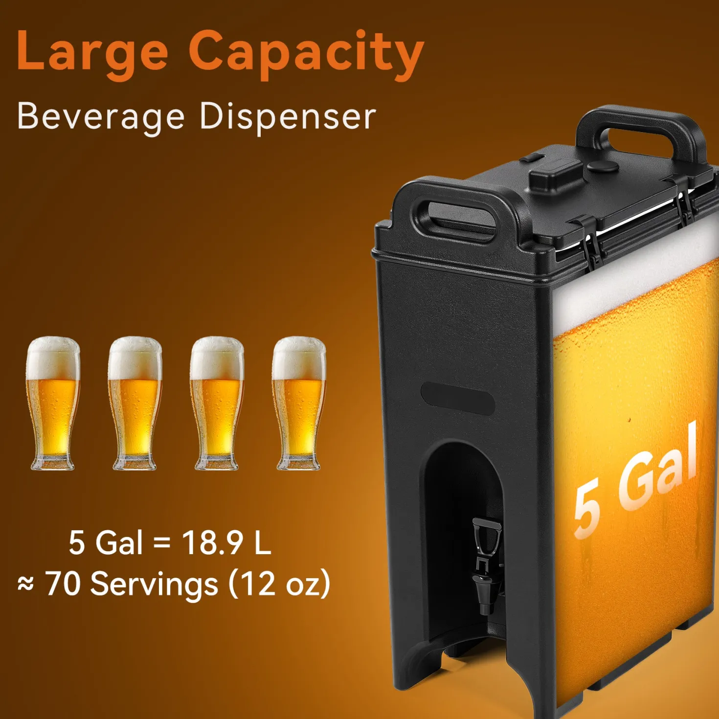 5 Gallon Insulated Beverage Dispenser - Commercial Hot & Cold Drink Server