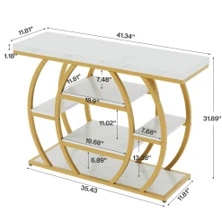 41" Gold Entryway Console Table with Faux Marble Top, Narrow Sofa Table with 5-Tier Storage Shelves