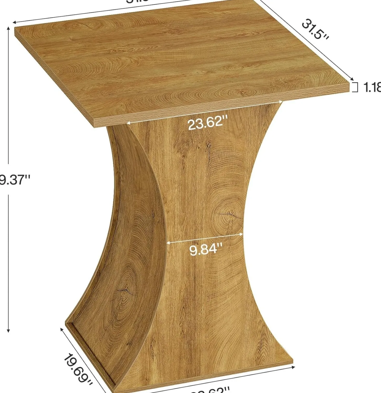 39.4" H Square Bar Table, Farmhouse Pub Cocktail Table with Curved Profile