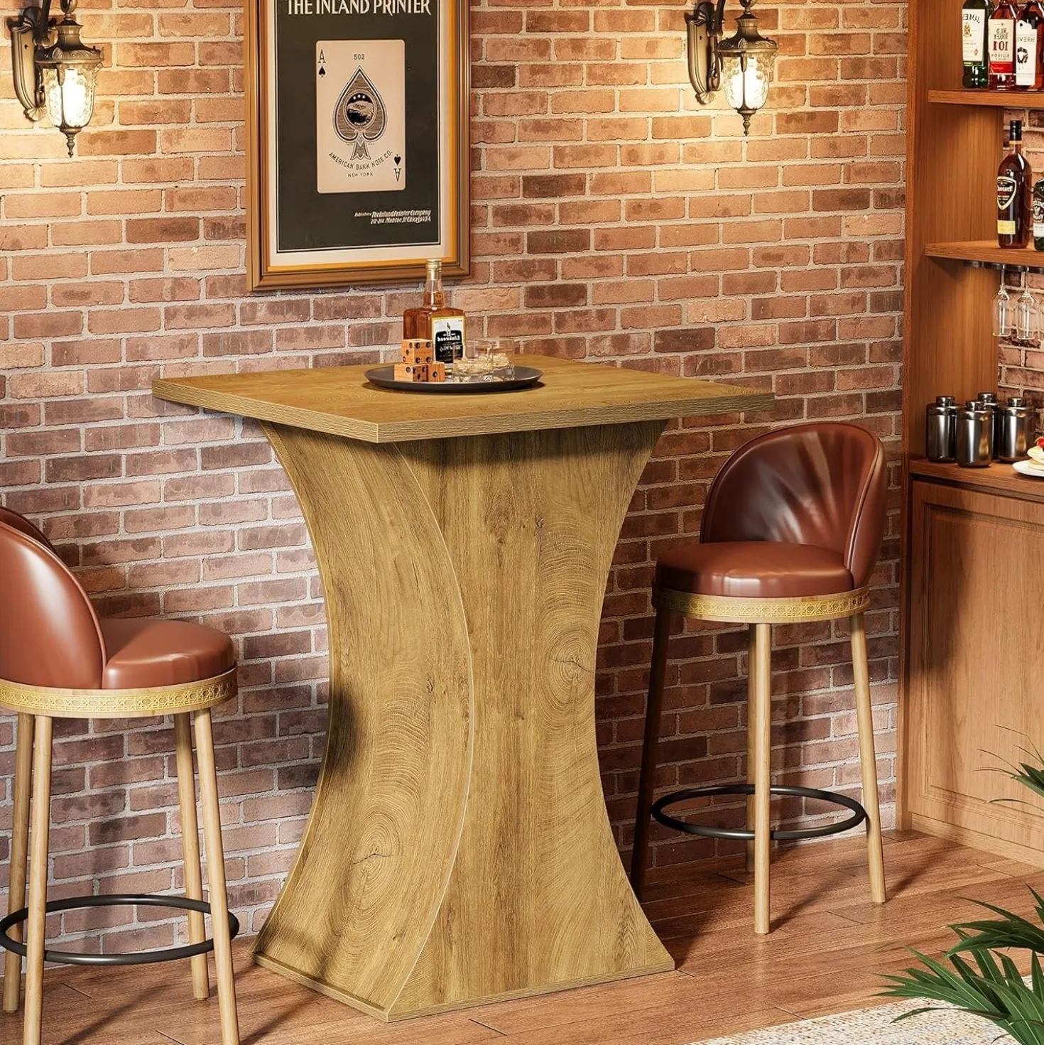 39.4" H Square Bar Table, Farmhouse Pub Cocktail Table with Curved Profile