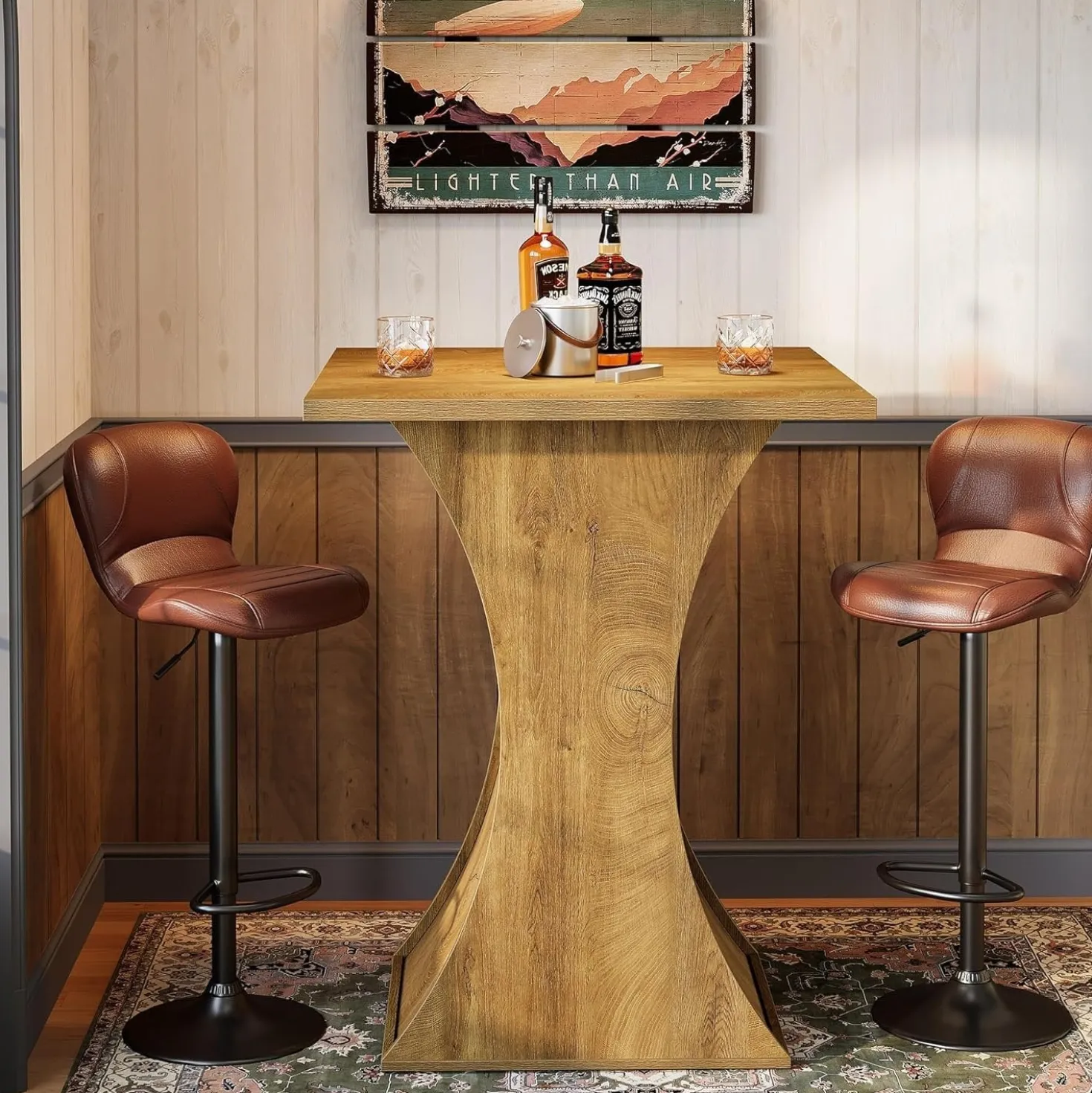 39.4" H Square Bar Table, Farmhouse Pub Cocktail Table with Curved Profile
