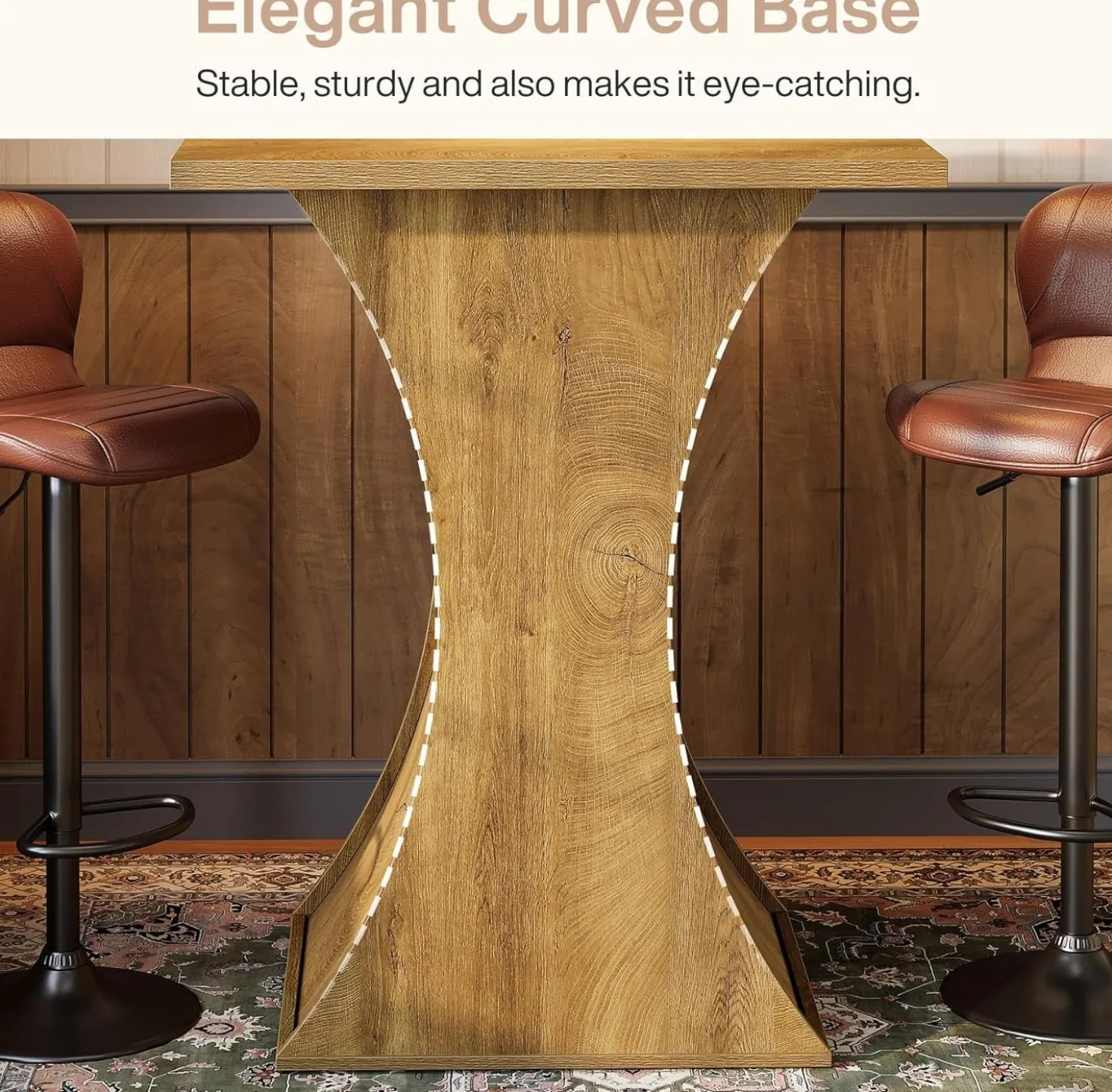 39.4" H Square Bar Table, Farmhouse Pub Cocktail Table with Curved Profile