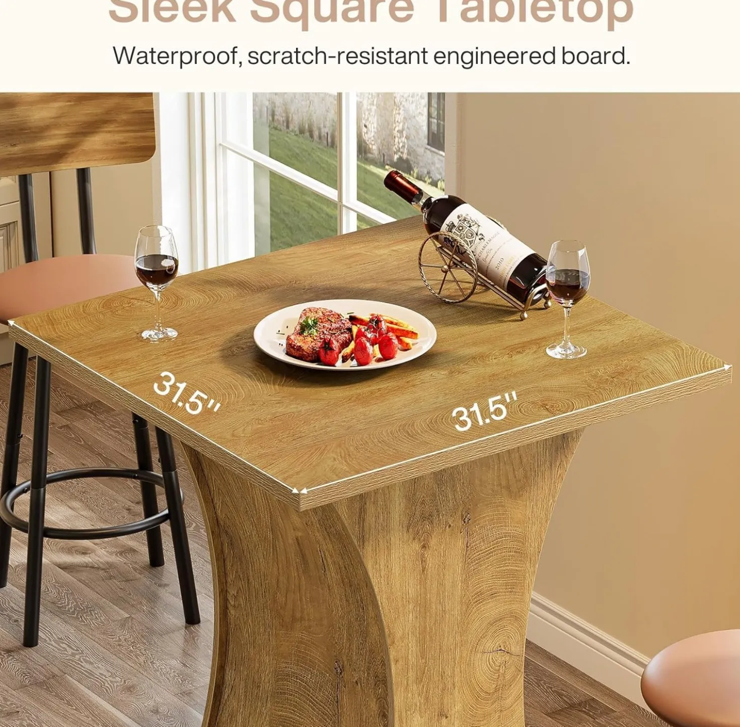 39.4" H Square Bar Table, Farmhouse Pub Cocktail Table with Curved Profile