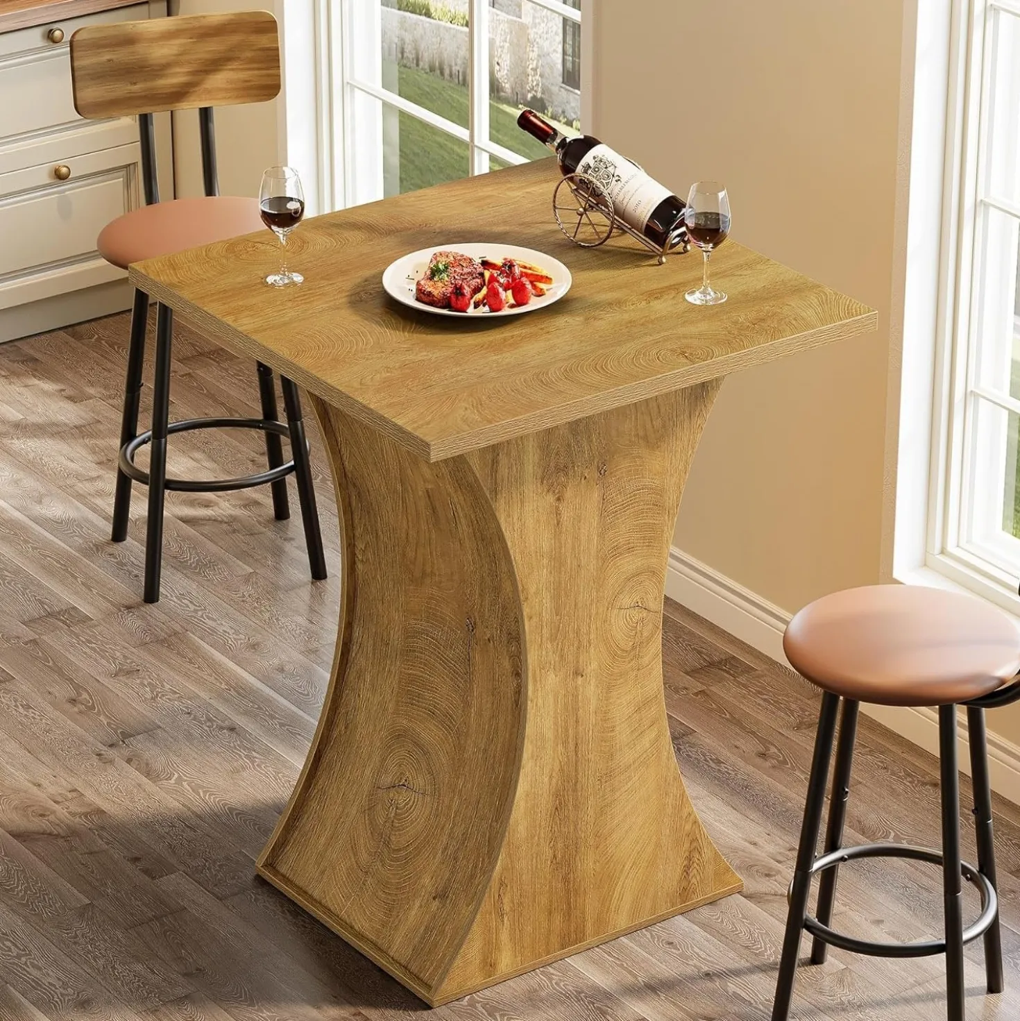 39.4" H Square Bar Table, Farmhouse Pub Cocktail Table with Curved Profile