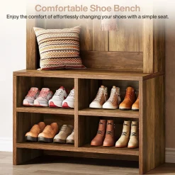 70.87“ Hall Tree, Arched Coat Rack with Bench and Shoe Storage