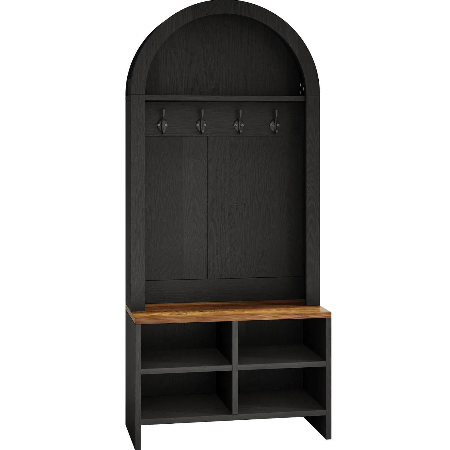 70.87“ Hall Tree, Arched Coat Rack with Bench and Shoe Storage