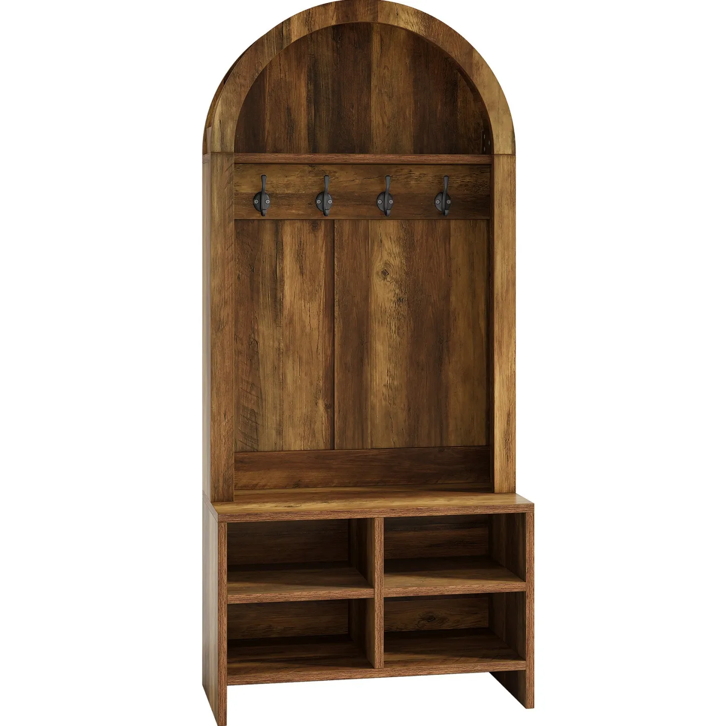 70.87“ Hall Tree, Arched Coat Rack with Bench and Shoe Storage