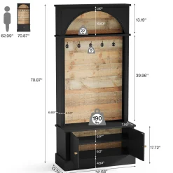 70.8" Hall Tree, 4-in-1 Entryway Coat Rack Shoe Storage with 5 Double Hooks