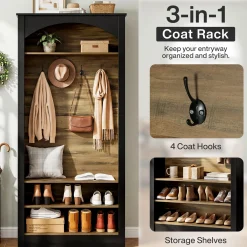 74.8" Hall Tree, 3-Tier Farmhouse Shoe Rack with Coat Rack for Entryway
