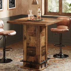 39" High Top Bar Table, Square Bistro Pub Cocktail Table