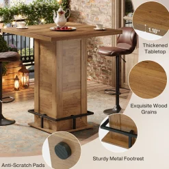 39" High Top Bar Table, Square Bistro Pub Cocktail Table