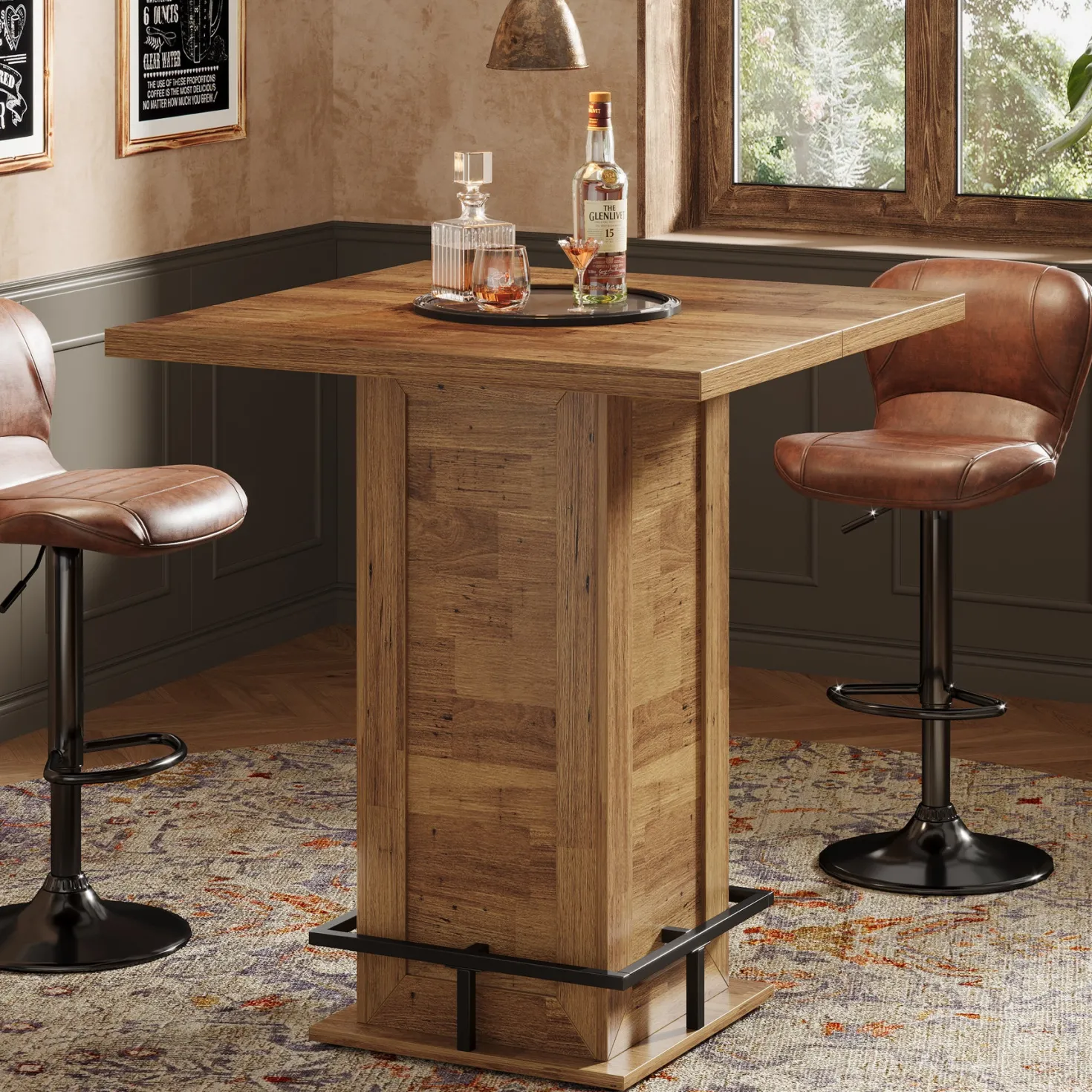 39" High Top Bar Table, Square Bistro Pub Cocktail Table