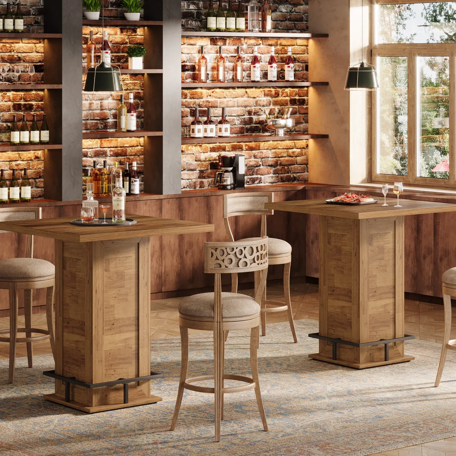 39" High Top Bar Table, Square Bistro Pub Cocktail Table